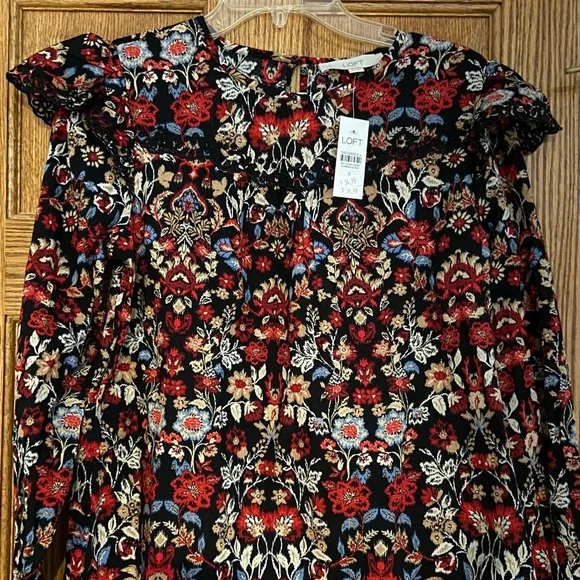 LOFT LONG SLEEVE FOREST RUFFLE SCALLOPED YOKE BLOUSE TOP SIZE SMALL - Picture 4 of 13